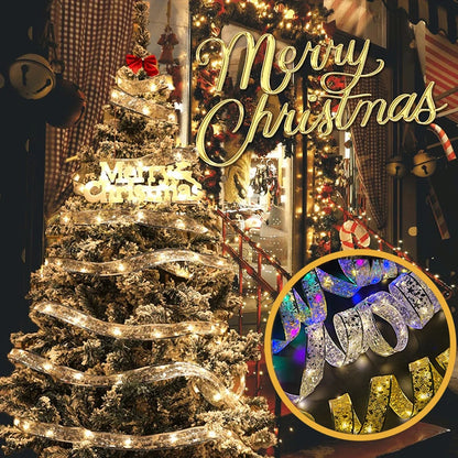 1-10m Christmas Luminous Lights Decoration Golden Christmas Ribbon Fairy String Lights for Home Party Christmas Supplies Decor