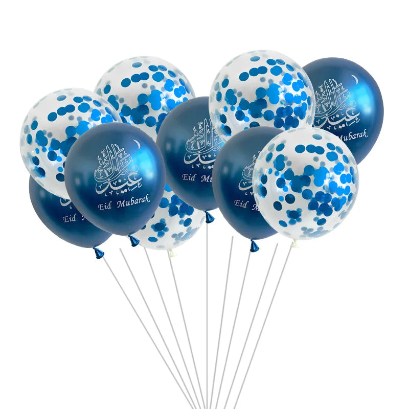 10pcs Eid Mubarak Metal Latex Balloon Ramadan Kareem Decoration Air Globos Ramadan Mubarak Muslim Islamic Festival Party Decor