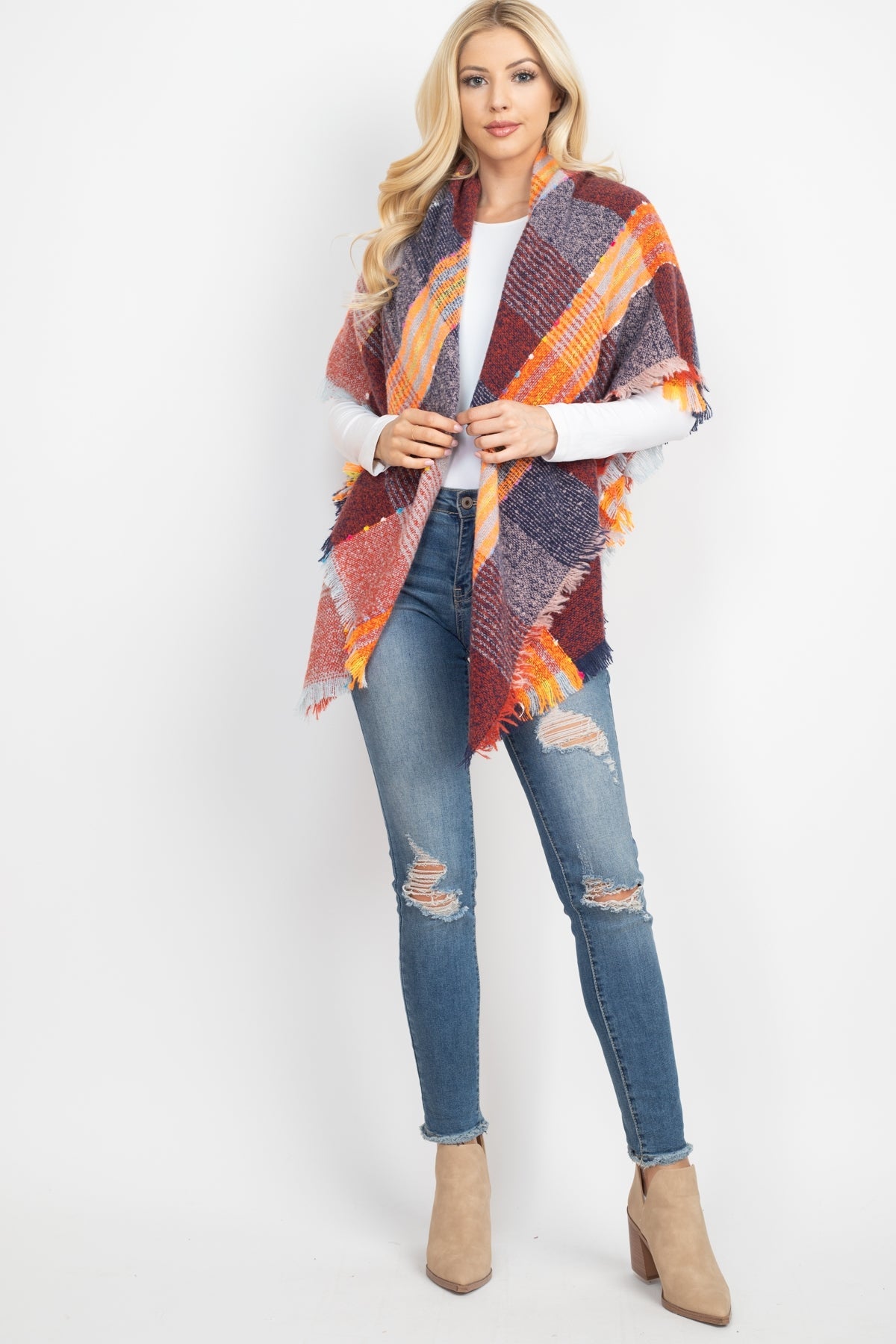 Multi Color Blanket Fringed Scarf