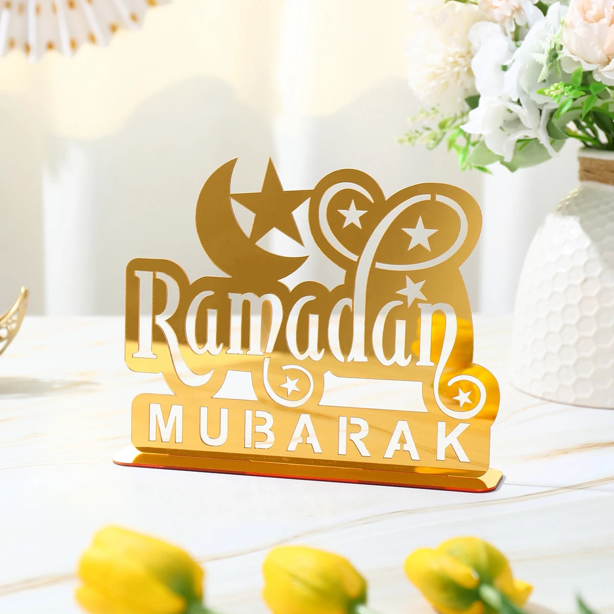 Ramadan Tray Table Centerpieces Plate Acrylic Ramadans Eid Mubarak Decorations for Home 2024 Islam Muslim Festival Party Gifts