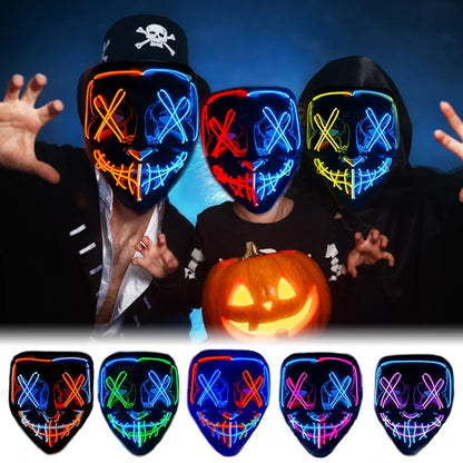 Wireless Halloween Neon LED Purge Mask Masque Masquerade Party Masks Light Grow in the Dark Horror Mask Glowing Masker