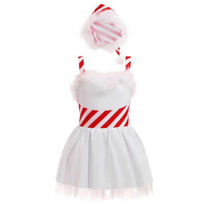 Girls Christmas Dance Dress Sleeveless Ballet Skating Gymnastics Leotard Tutu Xmas Carnival Party Cosplay Performance Costume