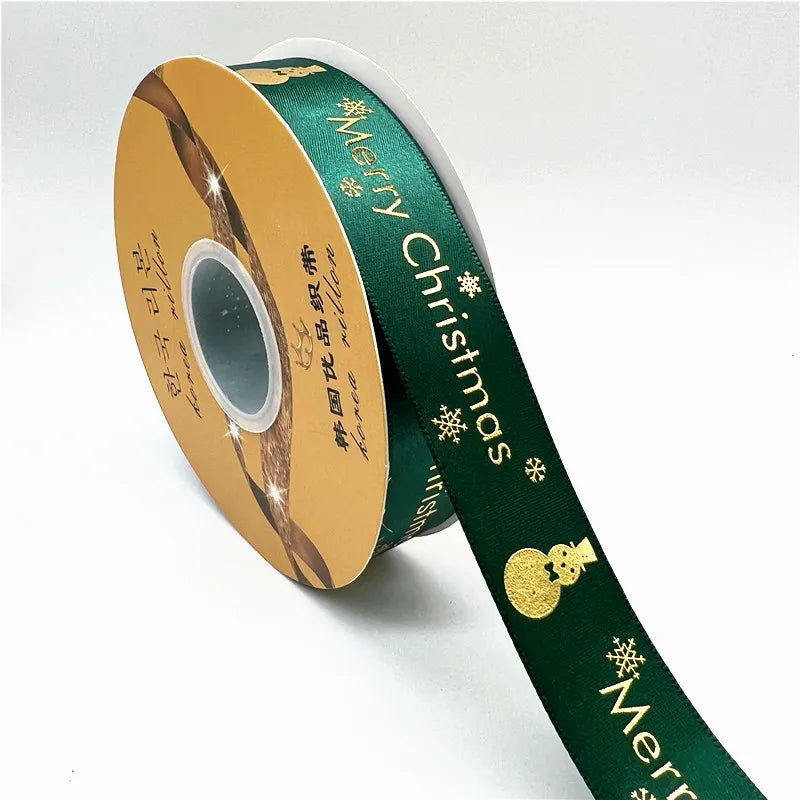 5yards 25mm Christmas Ribbon Printing Polyester Ribbon for Handmade Bow Party Christmas Decorations DIY Christmas Gift Wrapping