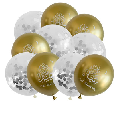 10pcs Eid Mubarak Metal Latex Balloon Ramadan Kareem Decoration Air Globos Ramadan Mubarak Muslim Islamic Festival Party Decor