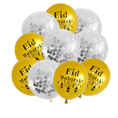 10pcs Eid Mubarak Metal Latex Balloon Ramadan Kareem Decoration Air Globos Ramadan Mubarak Muslim Islamic Festival Party Decor