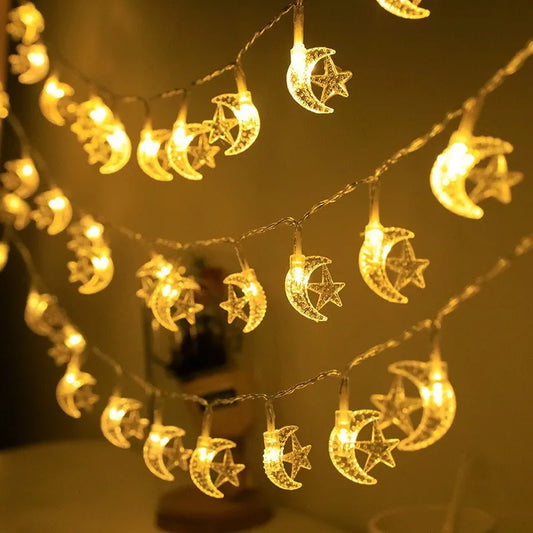 Eid Mubarak Moon Star LED Light String Eid Islamic Muslim Party Supplies Kareem Ramadan Decoration for Home Eid Al-Fitr Ornament