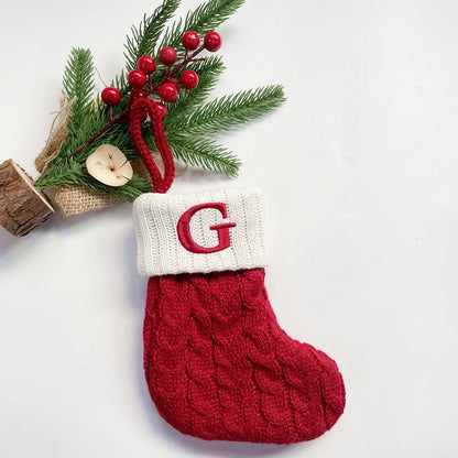 Christmas Socks Snowflake Alphabet Letters Christmas Knitting Stocking Christmas Tree Pendant Decoration for Home Xmas Gift 2024