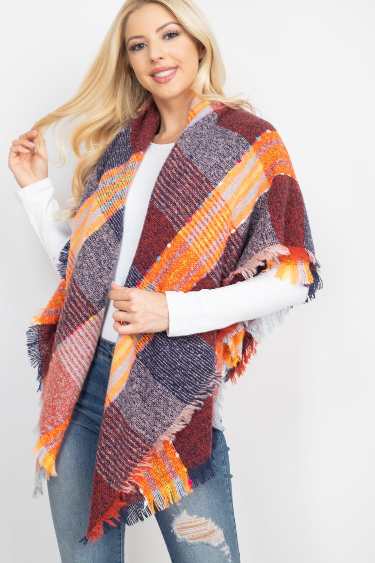 Multi Color Blanket Fringed Scarf