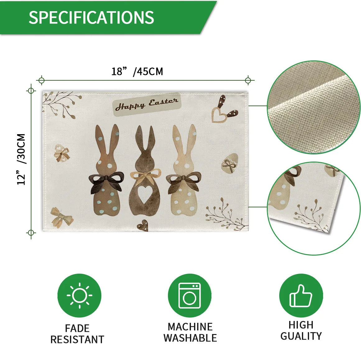 2024 Easter Rabbit Table Runner Linen Bunny Dining Table Cloth Placemat Spring Holiday Happy Easter Decoration for Home Kitchen
