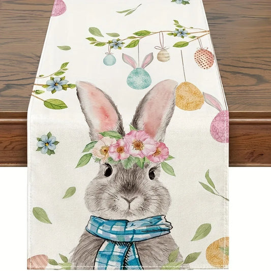 2024 Easter Rabbit Table Runner Linen Bunny Dining Table Cloth Placemat Spring Holiday Happy Easter Decoration for Home Kitchen