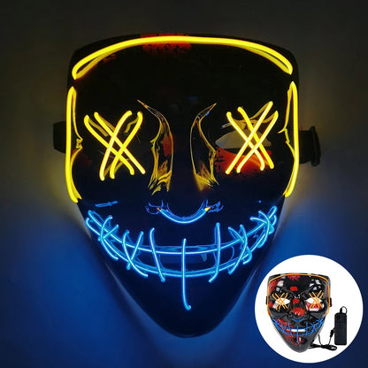 1P Scary Halloween Colplay Light Up Purge Mask Halloween Masquerade Party LED Face Masks for Kids Men Women Mask Glowing in Dark