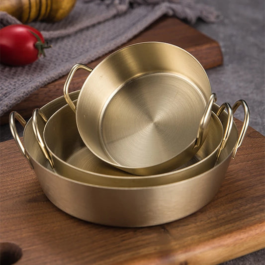 Korean Thicken 304 Stainless Steel Snack Plate With Double Handle Multifunctional Sauce Bowl Fruit Plate Kitchen Tableware Tools