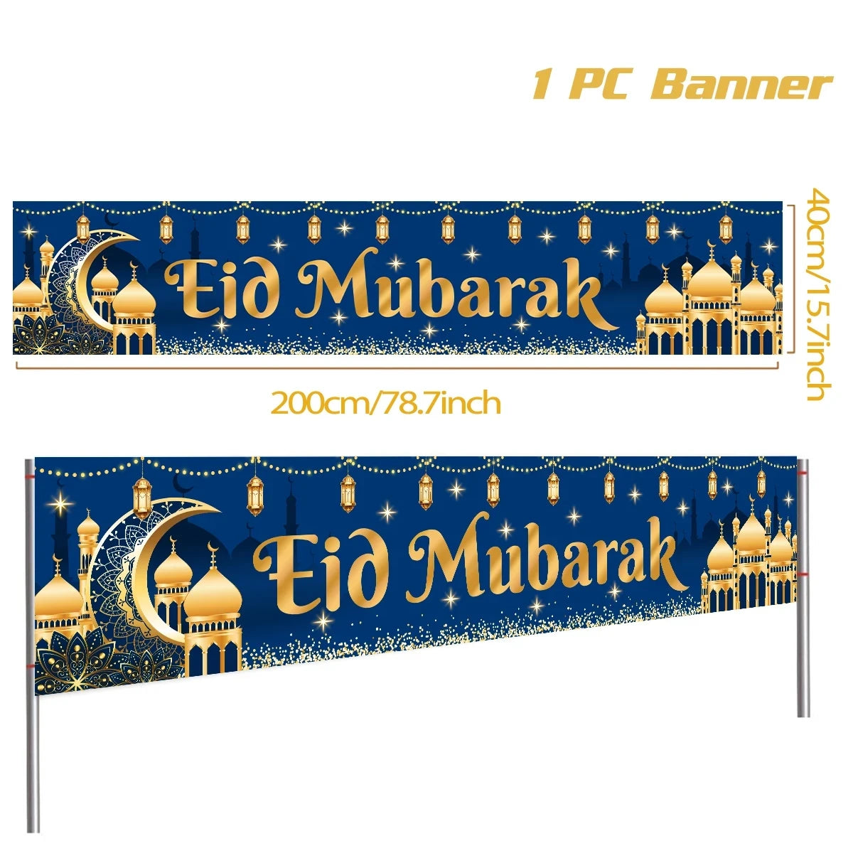 Eid Mubarak Outdoor Banner Flag Ramadan Decoration for Home 2024 Islamic Muslim Party Decor Gifts Ramadan Kareem Eid Al-Adha
