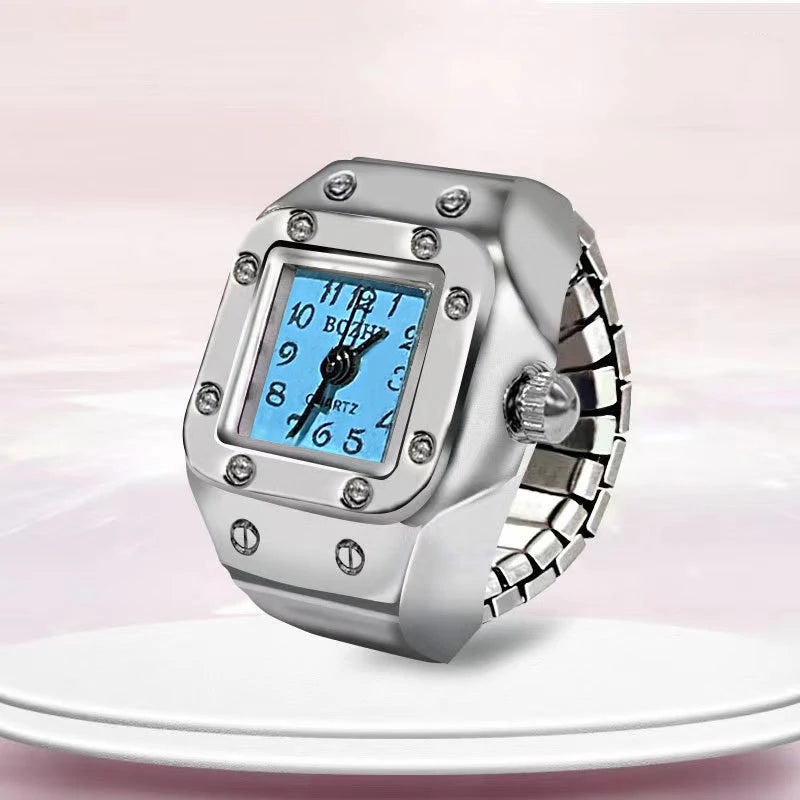 Steel Fun Vintage Punk Quartz Finger Pocket Watch Ring for Women Men Goth Clock Rings Digital Watch Elastic Stretchy Rings Gifts