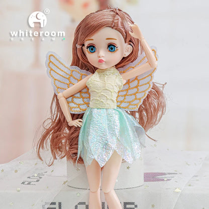 Slim 26cm Bjd Doll for Girl 13 Movable Joints Fashion Princess Clothes Suit Accessories Blue Eyes Decoration Eyelash Solid Doll