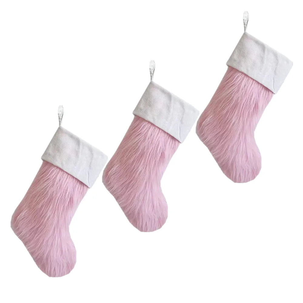Christmas Stocking Pink White  Fur  Christmas Tree Ornaments Decor Christmas Gift Bags New Year