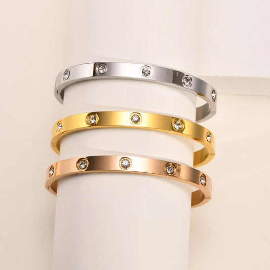 Cubic Zirconia Bangle Bracelet,18K Gold Plated Cuffs, Stainless Steel Jewelry Best Gifts for Valentine's Day Birthdays Gift