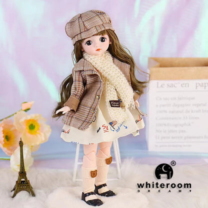 New 30cm BJD Doll Toy for Girls Children Retro Classic Wedding Dress Lolita Noble Rabbit Girl Holiday Birthday Gift Long Hair