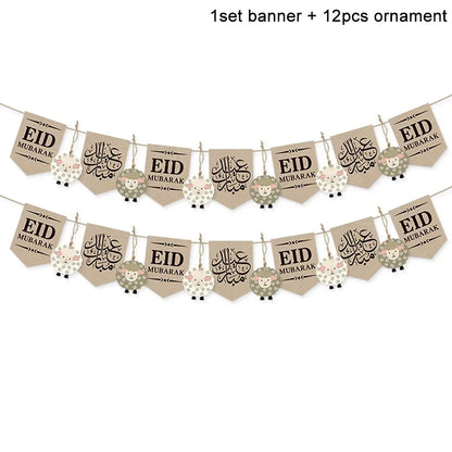 2024 EID Mubarak Paper Banner Bunting Garland Islamic Muslim Festival Party Supplies Ramadan Kareem Home Decoration Eid Gifts