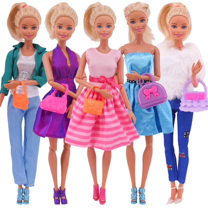 5Pcs Set of Barbies Doll Toy Clothes Accessories Barbies Clothes for Barbie Doll&1/6 BJD Blythe Shoes Mini Dress Bags Toy
