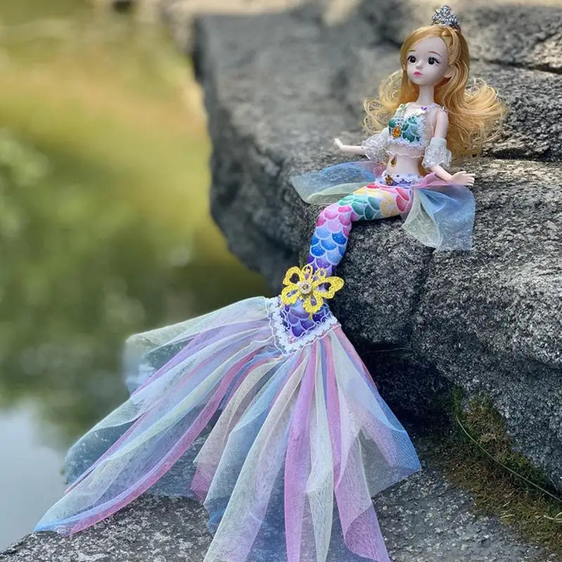 17.7 Inch Exquisite Princess Mermaid Doll Fashion Mermaid BJD Doll With Rainbow Clothes Girls Favor Xmas Birthday Gift Toys