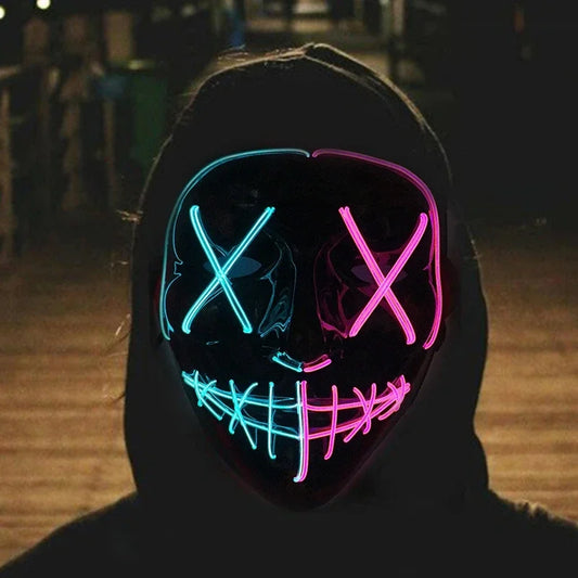 Hot Sale Halloween Glowing Scary Face Mask Luminous LED Purge Mask Neon Light Up Horror Party Mask Cosplay Costume Supplies