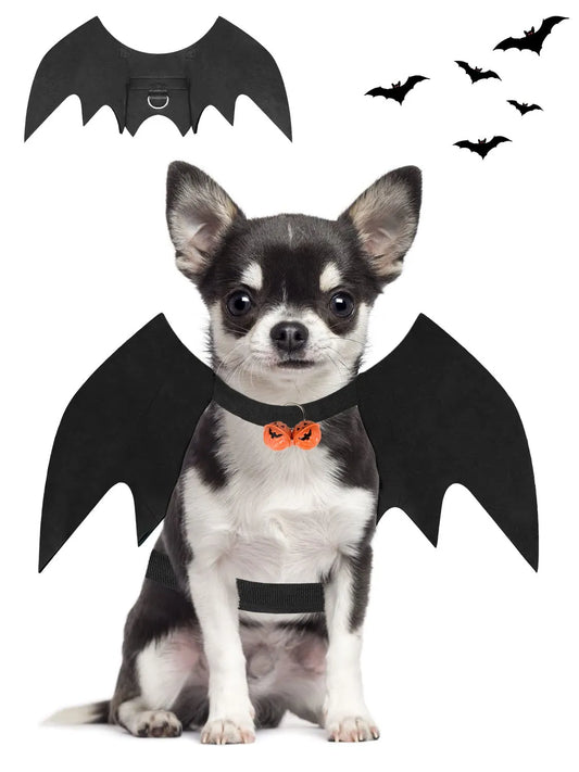 Halloween Cat Clothes Bat Wings Funny Dog Cosplay Costume With Pumpkin Bells 2023 New Dog Clothes Pet Supplies