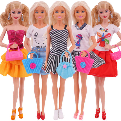 5Pcs Set of Barbies Doll Toy Clothes Accessories Barbies Clothes for Barbie Doll&1/6 BJD Blythe Shoes Mini Dress Bags Toy