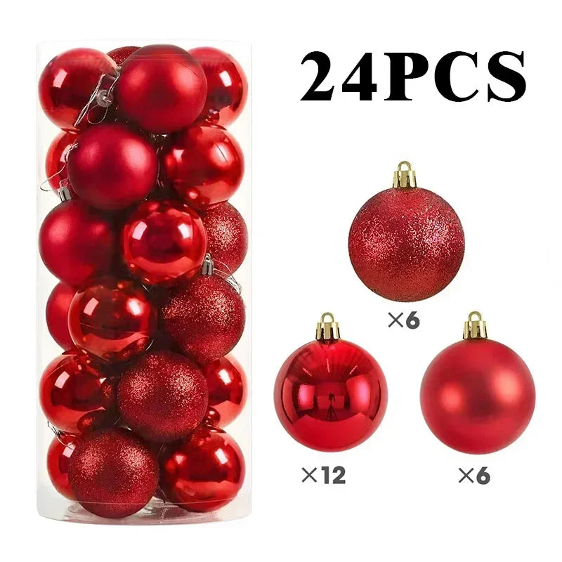 24/Pcs 8CM Christmas Ball Ornaments Set Painted Plastics Christmas Tree Pendant Decoration Christmas Decoration Accessories