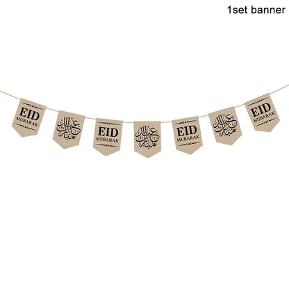2024 EID Mubarak Paper Banner Bunting Garland Islamic Muslim Festival Party Supplies Ramadan Kareem Home Decoration Eid Gifts