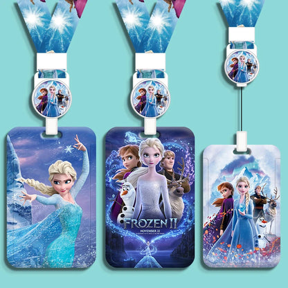Disney Frozen Access Card Holder Lanyard Student ID Campus Bus Card Cover Elsa Anna Girls Elastic Rope Badge Reel Work Card Case