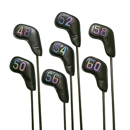 Golf Iron Club Head Cover Headcovers for Sand Wedges Big Number Long Neck Black/White Pu Leather 48 50 52 54 56 58 60 Degree