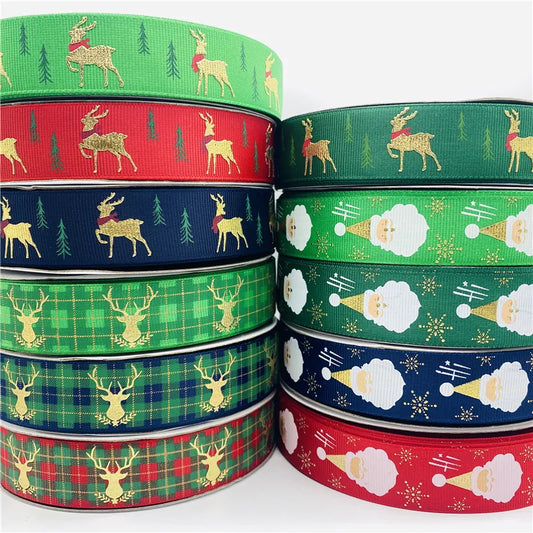 5yards/Lot 25mm Christmas Ribbon Printed Christmas Polyester Ribbon for Handmade Design Christmas Decoration Gift Packing