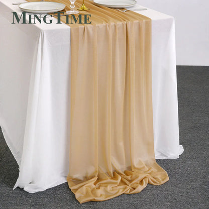 Sheer Chiffon Luxury Solid Colorful Table Runner Blue Rustic Boho Wedding Party Bridal Shower Birthday Home Christmas Decoration