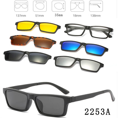 HJYFINO 5 Lenes Magnet Sunglasses Clip Mirrored Clip on Sunglasses Clip on Glasses Men Polarized Clip Custom Prescription Myopia