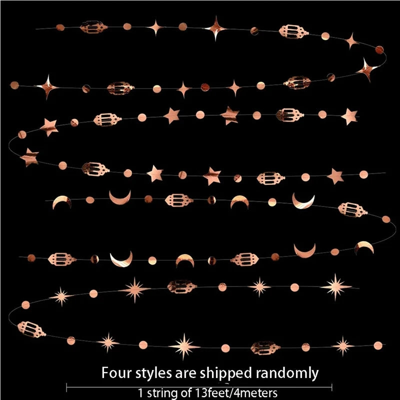 4M Eid Mubarak Banner Gold Silver Star Moon Paper Bunting Garland Ramadan Kareem Decoration Home Islamic Muslim Party Supplies