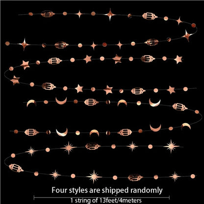 4M Eid Mubarak Banner Gold Silver Star Moon Paper Bunting Garland Ramadan Kareem Decoration Home Islamic Muslim Party Supplies