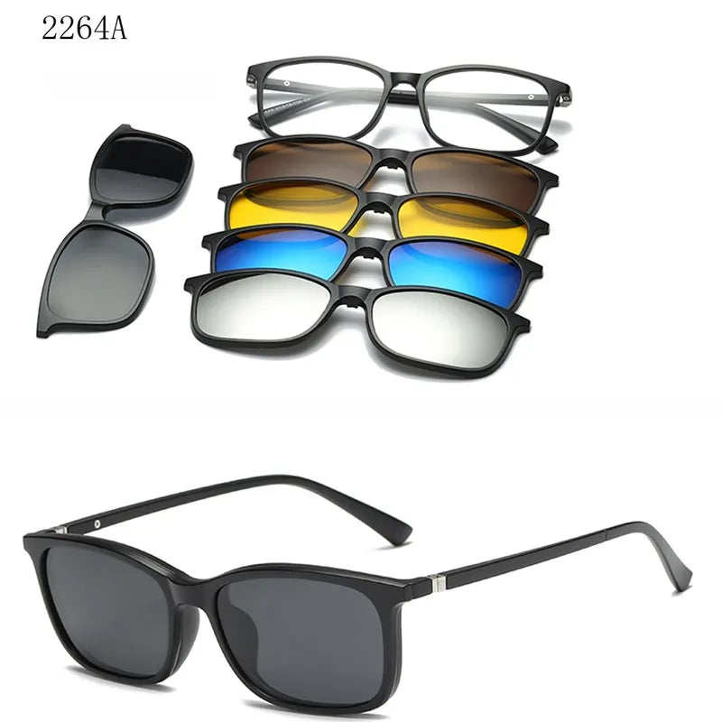 HJYFINO 5 Lenes Magnet Sunglasses Clip Mirrored Clip on Sunglasses Clip on Glasses Men Polarized Clip Custom Prescription Myopia