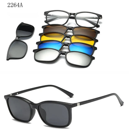 HJYFINO 5 Lenes Magnet Sunglasses Clip Mirrored Clip on Sunglasses Clip on Glasses Men Polarized Clip Custom Prescription Myopia