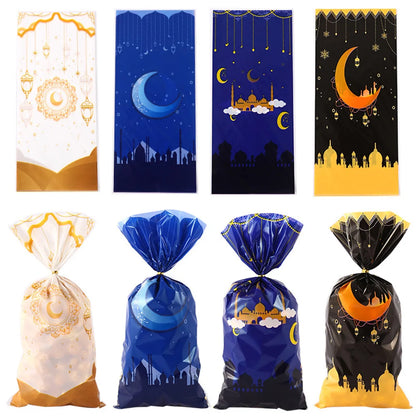 50pcs Eid Mubarak Gift Bags Plastic Candy Cookie Bag Ramadan Kareem Decoration 2024 Islamic Muslim Party Supplies Gift Packing