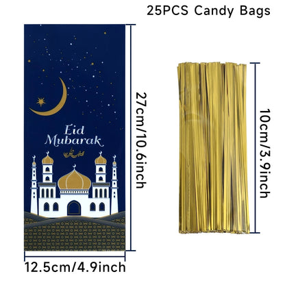 10pcs Eid Mubarak Gift Bags Plastic Candy Cookie Bag Ramadan Kareem Decoration 2024 Islamic Muslim Party Supplies Eid Gifts