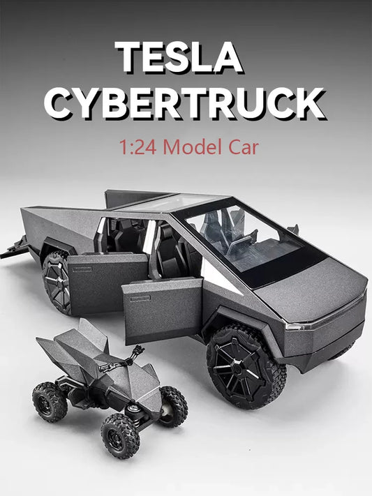 1:24 Tesla Pickup Model Alloy Car Simulation Off-Road Vehicle Sound and Light Pull Back Toy Car Boy Collection Decoration Gift