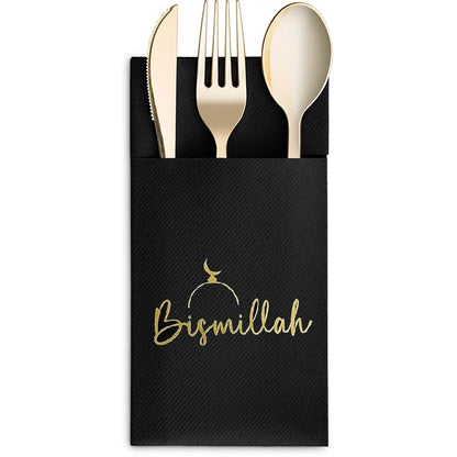 5pcs Bismillah Paper Napkin Cutlery Holder Eid Mubarak Muslim Islamic Ramadan Kareem Iftar Housewarming Table Decoration Sign
