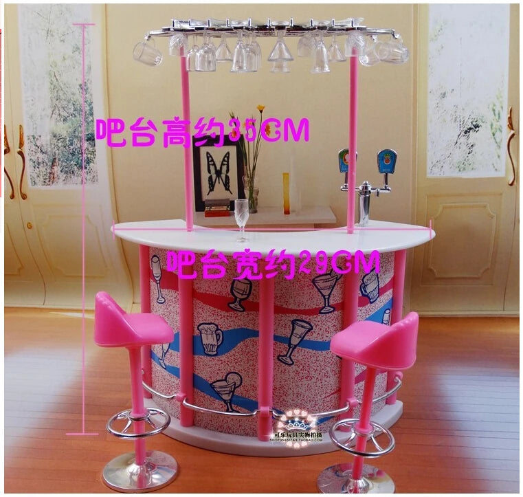 Fashion Mini Furniture for Barbie House Happy Hour Relax Time Pink Bar Suit for Kurhn Licca Blyth Doll Pretend Play Toys 1/6
