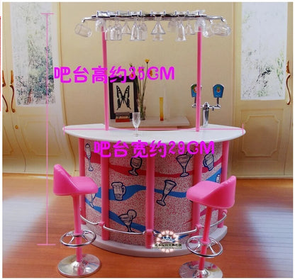 Fashion Mini Furniture for Barbie House Happy Hour Relax Time Pink Bar Suit for Kurhn Licca Blyth Doll Pretend Play Toys 1/6