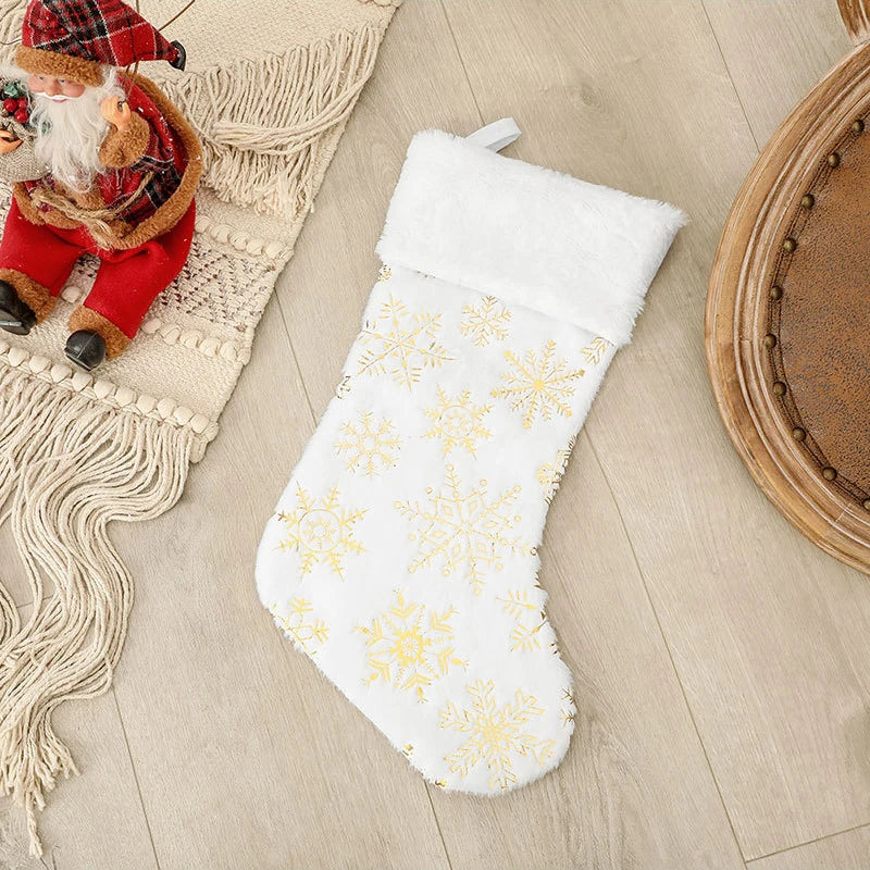 22x48cm New Beads Gilded Snowflake Plush Christmas Socks Gift Bag Christmas dDecorations Christmas Pendant 2023 Christmas Decor