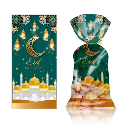 25/50pcs 2024 Eid Mubarak Gift Bags Plastic Candy Cookie Bag Ramadan Kareem Decor Islamic Muslim Party Supplies Eid Gifts Bags