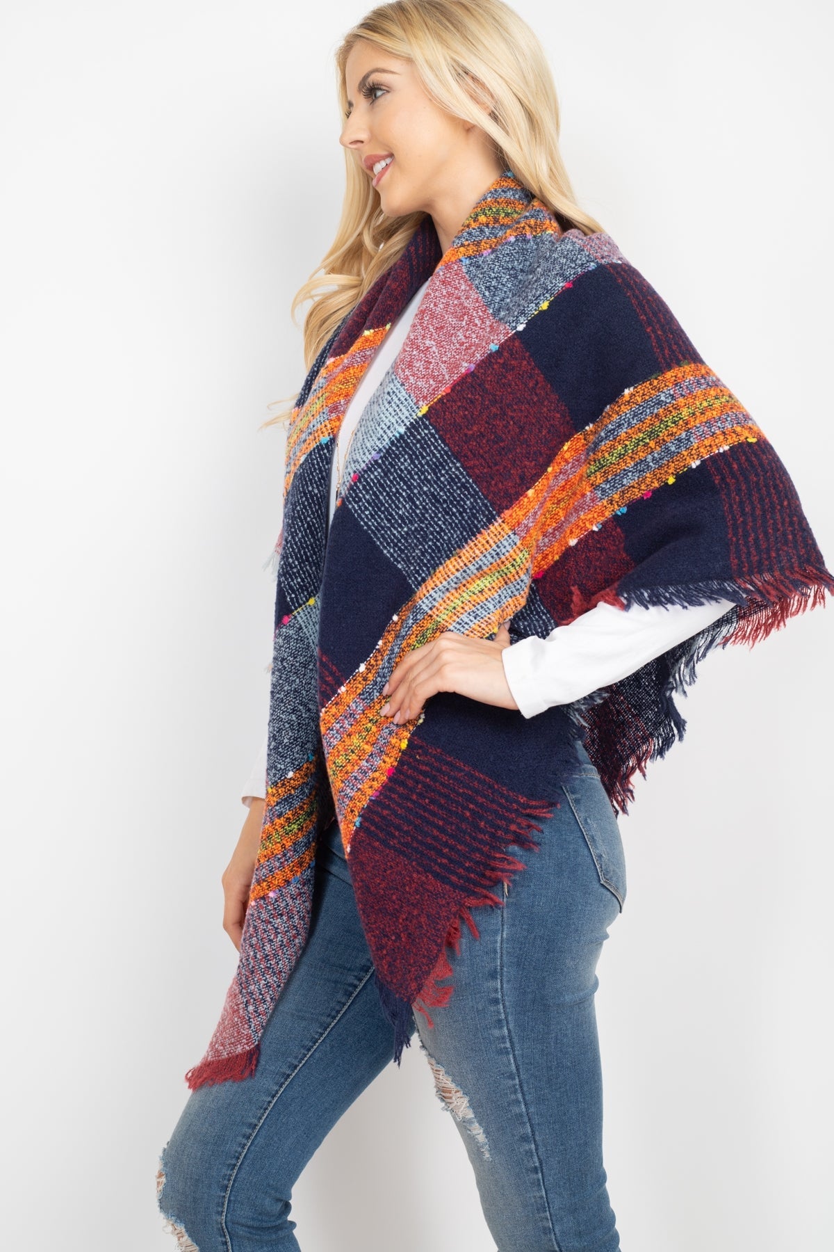 Multi Color Blanket Fringed Scarf