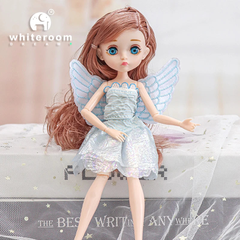 Slim 26cm Bjd Doll for Girl 13 Movable Joints Fashion Princess Clothes Suit Accessories Blue Eyes Decoration Eyelash Solid Doll