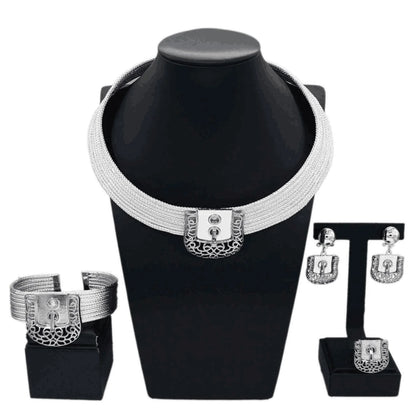 Fashion Women's Jewelry Set Heart Lock Round Necklace Luxury Lock Earrings Bracelet Party Jewelry Mother's Day Gift